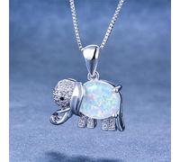 DAOMEI Boho Weiblicher Elefant Tier Anhänger Halskette Mode Silber Farbe Halsketten Für Frauen Boho Blau Weiß Feueropal Halskette