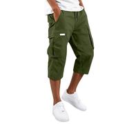 DaPongZhi 3/4 Hose Herren Cargohose Bermuda Shorts Sommer Baumwolle Arbeitshose Kurze Hose Mit Taschen Gummibund Männer Cargo Shorts Für Sport Party Strand & Alltag