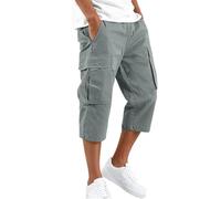 DaPongZhi 3/4 Hose Herren Cargohose Bermuda Shorts Sommer Baumwolle Arbeitshose Kurze Hose Mit Taschen Gummibund Männer Cargo Shorts Für Sport Party Strand & Alltag