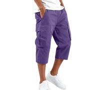 DaPongZhi 3/4 Hose Herren Cargohose Bermuda Shorts Sommer Baumwolle Arbeitshose Kurze Hose Mit Taschen Gummibund Männer Cargo Shorts Für Sport Party Strand & Alltag