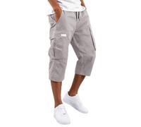 DaPongZhi 3/4 Hose Herren Cargohose Bermuda Shorts Sommer Baumwolle Arbeitshose Kurze Hose Mit Taschen Gummibund Männer Cargo Shorts Für Sport Party Strand & Alltag