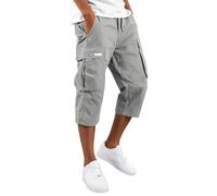 DaPongZhi 3/4 Hose Herren Cargohose Bermuda Shorts Sommer Baumwolle Arbeitshose Kurze Hose Mit Taschen Gummibund Männer Cargo Shorts Für Sport Party Strand & Alltag