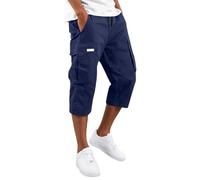 DaPongZhi 3/4 Hose Herren Cargohose Bermuda Shorts Sommer Baumwolle Arbeitshose Kurze Hose Mit Taschen Gummibund Männer Cargo Shorts Für Sport Party Strand & Alltag