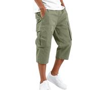DaPongZhi 3/4 Hose Herren Cargohose Bermuda Shorts Sommer Baumwolle Arbeitshose Kurze Hose Mit Taschen Gummibund Männer Cargo Shorts Für Sport Party Strand & Alltag