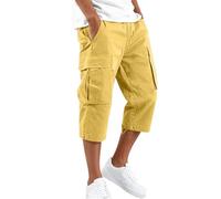 DaPongZhi 3/4 Hose Herren Cargohose Bermuda Shorts Sommer Baumwolle Arbeitshose Kurze Hose Mit Taschen Gummibund Männer Cargo Shorts Für Sport Party Strand & Alltag