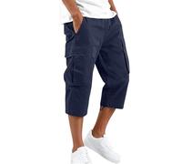 DaPongZhi 3/4 Hose Herren Cargohose Bermuda Shorts Sommer Baumwolle Arbeitshose Kurze Hose Mit Taschen Gummibund Männer Cargo Shorts Für Sport Party Strand & Alltag