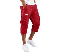 DaPongZhi 3/4 Hose Herren Cargohose Bermuda Shorts Sommer Baumwolle Arbeitshose Kurze Hose Mit Taschen Gummibund Männer Cargo Shorts Für Sport Party Strand & Alltag