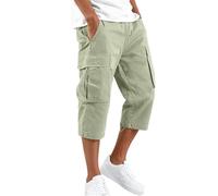DaPongZhi 3/4 Hose Herren Cargohose Bermuda Shorts Sommer Baumwolle Arbeitshose Kurze Hose Mit Taschen Gummibund Männer Cargo Shorts Für Sport Party Strand & Alltag