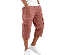 DaPongZhi 3/4 Hose Herren Cargohose Bermuda Shorts Sommer Baumwolle Arbeitshose Kurze Hose Mit Taschen Gummibund Männer Cargo Shorts Für Sport Party Strand & Alltag