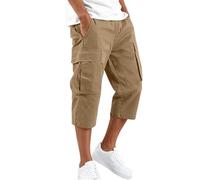 DaPongZhi 3/4 Hose Herren Cargohose Bermuda Shorts Sommer Baumwolle Arbeitshose Kurze Hose Mit Taschen Gummibund Männer Cargo Shorts Für Sport Party Strand & Alltag