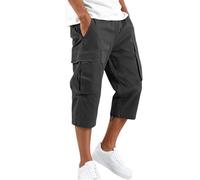 DaPongZhi 3/4 Hose Herren Cargohose Bermuda Shorts Sommer Baumwolle Arbeitshose Kurze Hose Mit Taschen Gummibund Männer Cargo Shorts Für Sport Party Strand & Alltag