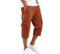 DaPongZhi 3/4 Hose Herren Cargohose Bermuda Shorts Sommer Baumwolle Arbeitshose Kurze Hose Mit Taschen Gummibund Männer Cargo Shorts Für Sport Party Strand & Alltag