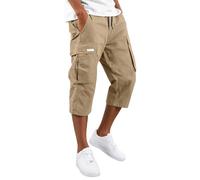 DaPongZhi 3/4 Hose Herren Cargohose Bermuda Shorts Sommer Baumwolle Arbeitshose Kurze Hose Mit Taschen Gummibund Männer Cargo Shorts Für Sport Party Strand & Alltag