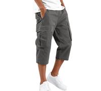 DaPongZhi 3/4 Hose Herren Cargohose Bermuda Shorts Sommer Baumwolle Arbeitshose Kurze Hose Mit Taschen Gummibund Männer Cargo Shorts Für Sport Party Strand & Alltag