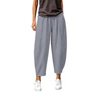 DaPongZhi Barrel Hose Damen Ballonhosen Sommer Leinenmischung Cropped Wide Leg Hose Hohe Taille Lässige Haremshose Pull on Pants Mit Taschen