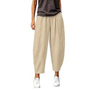 DaPongZhi Barrel Hose Damen Ballonhosen Sommer Leinenmischung Cropped Wide Leg Hose Hohe Taille Lässige Haremshose Pull on Pants Mit Taschen