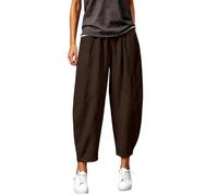 DaPongZhi Barrel Hose Damen Ballonhosen Sommer Leinenmischung Cropped Wide Leg Hose Hohe Taille Lässige Haremshose Pull on Pants Mit Taschen