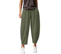 DaPongZhi Barrel Hose Damen Ballonhosen Sommer Leinenmischung Cropped Wide Leg Hose Hohe Taille Lässige Haremshose Pull on Pants Mit Taschen