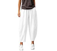 DaPongZhi Barrel Hose Damen Ballonhosen Sommer Leinenmischung Cropped Wide Leg Hose Hohe Taille Lässige Haremshose Pull on Pants Mit Taschen