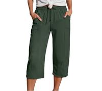 DaPongZhi Caprihose Damen Sommer Musselin Kurze Hose Leinen Shorts Sommerhose Leicht Stoffhose Beach Hosen Mit Taschen Stretch Gerades Bein Kordelzug Leinenhose