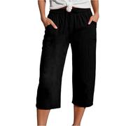 DaPongZhi Caprihose Damen Sommer Musselin Kurze Hose Leinen Shorts Sommerhose Leicht Stoffhose Beach Hosen Mit Taschen Stretch Gerades Bein Kordelzug Leinenhose