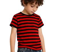 DaPongZhi Ringelshirt Kinder Rot Weiss T-Shirt Jungen Mädchen Streifen Rundhalsausschnitt Kurzarm Baumwolle Tops Blau Weiss Gestreift Shirt Fischerhemd Für Kind