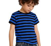 DaPongZhi Ringelshirt Kinder Rot Weiss T-Shirt Jungen Mädchen Streifen Rundhalsausschnitt Kurzarm Baumwolle Tops Blau Weiss Gestreift Shirt Fischerhemd Für Kind
