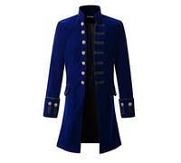 DarcChic Herren Gehrock Samt Goth Steampunk Viktorianischer Gehrock, Blau lang, X-Large