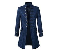DarcChic Herren Gehrock Samt Goth Steampunk Viktorianischer Gehrock, Blauer Brokat-Lang, XXL