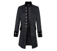 DarcChic Herren Gehrock Samt Goth Steampunk Viktorianischer Gehrock, Brokat-Lang, X-Large