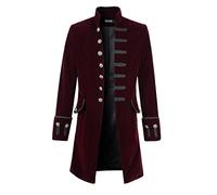 DarcChic Herren Gehrock Samt Goth Steampunk Viktorianischer Gehrock, Burgunderrot, lang, L
