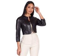 D'Arienzo Damen Bolero Lederjacke Kurze Schwarze Echtleder Made in Italy Miss schwarz/M