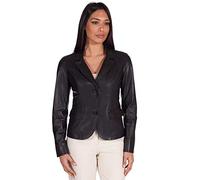 D'Arienzo Damen Italienische Lederblazer Schwarze Verschraubte Echtleder lammnappa Made in Italy FZ XS/schwarz