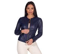 D'Arienzo Damen Italienische Lederjacke Blaue Verschraubte Echtleder lammnappa Made in Italy Clear blau/S