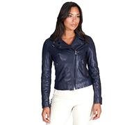 D'Arienzo Damen Italienische Lederjacke im Biker Look Blaue Vintage Echtleder Lammnappa Made in Italy KBC M/blau