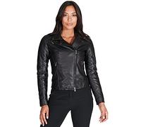 D'Arienzo Damen Italienische Lederjacke im Biker Look Schwarze Echtleder Lammnappa Made in Italy Kbc schwarz/XS