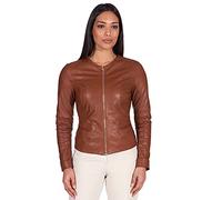 D'Arienzo Damen Italienische Lederjacke Naturleder Cognac Verschraubte Echtleder Lammnappa Made in Italy Clear XS/lederfarben