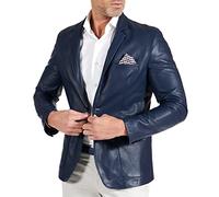 D'Arienzo Lederjacke Herren Echtleder Blau Italienisch Lederblazer mit Zwei knöpfen Echtes Leder Made in Italy Luke 54/blau
