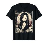 Dark Anime Girl Japanese Horror Creepy Floral Gothic T-Shirt