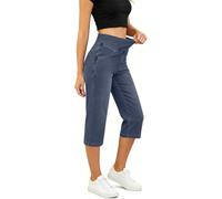 ,Dark Blue,L,Damen Slim Fit High Waist Stretch Denim Capri Jeans Elastische Gerade Bein Kurze Hose Streetwear Knöchellange Jeans