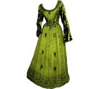 Dark Dreams Gothic Mittelalter LARP Kleid mit Samt Bestickt Schnürung Freyja, Größe:XXL, Farbe:antikgrün