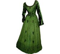 Dark Dreams Gothic Mittelalter LARP Kleid mit Samt Bestickt Schnürung Freyja, Größe:XXL, Farbe:flaschengrün