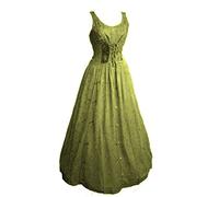 Dark Dreams Gothic Mittelalter LARP Kleid Samt Bestickt mit Schnürung Talisha 36 38 40 42, Farbe:antikgrün, Größe:S/M