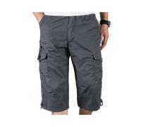 (Dark Grey,XL)Mens 3/4 Long Length Elasticated Shorts Waist Cargo Combat Three Quarter Pants