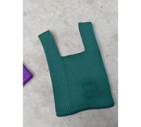 (DarkGreen, 20x21cm) Handmade Knit Handbag Women Mini Knot Wrist-bag Female Casual Color Wide Stripe Plaid Tote Bag Student Reusable Shopping Bag