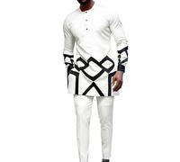 Darringls Afrikanische Kleider Herren Zweiteiler Middle East Thobe Afrikanisches Traditionelles Outfit Ethnisch Kleidung Festliche Muslim Kostüm Arabischer Kaftan Dashiki Hemd Herren-Outfit