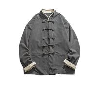 Darringls Chinese Traditional Retro Coat Man Autumn Long Sleeve Tang Suit Mandarin Collar Buckle Jacket Cotton Shirt Baumwoll-Leinen-Mischung Stehkragen Jacke Tang Geeignet Für Kung Fu Taekwondo