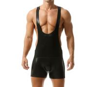 Darringls Herren Athletic Supporters Jumpsuit Wrestling Singlet Sport Unterwäsche Bodysuit Kompression Unterwäsche Trikot Leotard Glänzende Pu-Leder Boxershorts