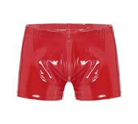 Darringls Herren Boxershorts Wetlook Unterwäsche Kurze Hose Pants Kunstleder Boxer Briefs Trunk mit Zipper Bulge Beutel farblichen Kontrast-Nähten, im Matt-Look, schwarz/Rot