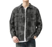 Darringls Herren Hemd Jeansjacke Biker Style Jeans Jacket Cowboy-Oberteil Knopfleiste Übergangsjacke Punk Farbblock Wash Klassisches Jeansmantel Blue Denim Jacke Lässiges Winterjacke Bomberjacke